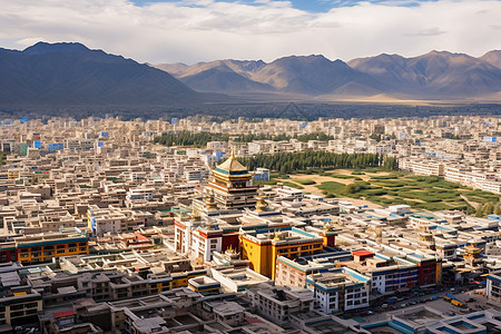 拉萨城市远景图高清图片