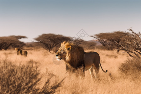 户外荒野野生的狮子图片
