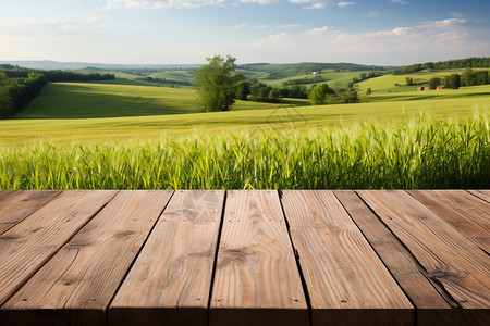木桌和农村景色图片