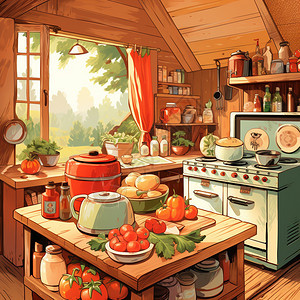 复古的乡村厨房图片