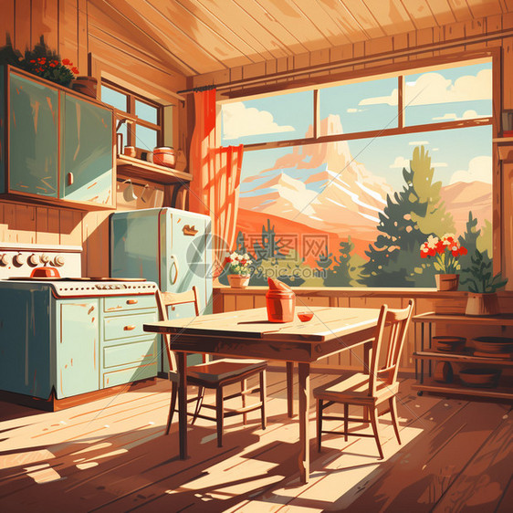 乡村厨房背景图片