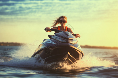 骑摩托艇的女孩图片
