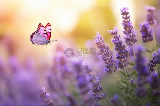 吸引紫色蝴蝶的紫罗兰图片