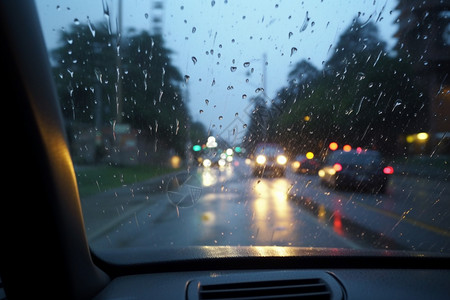 下雨时驾驶的汽车视觉图片