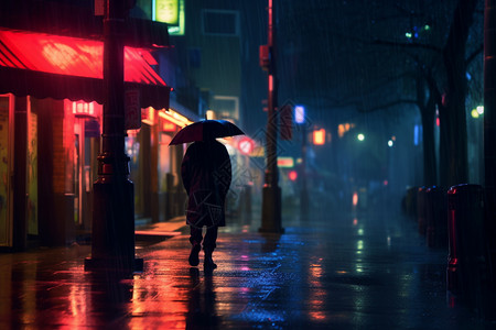 下雨天城市中孤独的图片