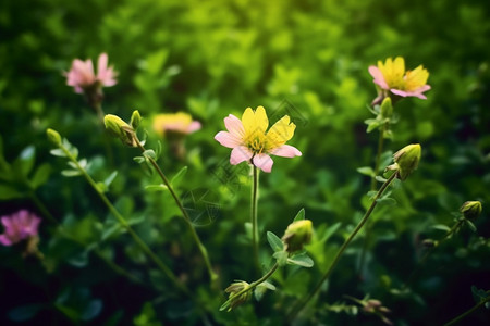 春天花园中盛开的花朵图片