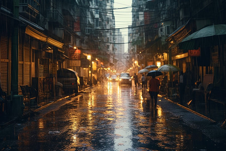 雨水地面雨水浸透的城市街道背景