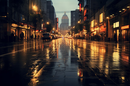 街头地面暴风雨过后的城市街景背景