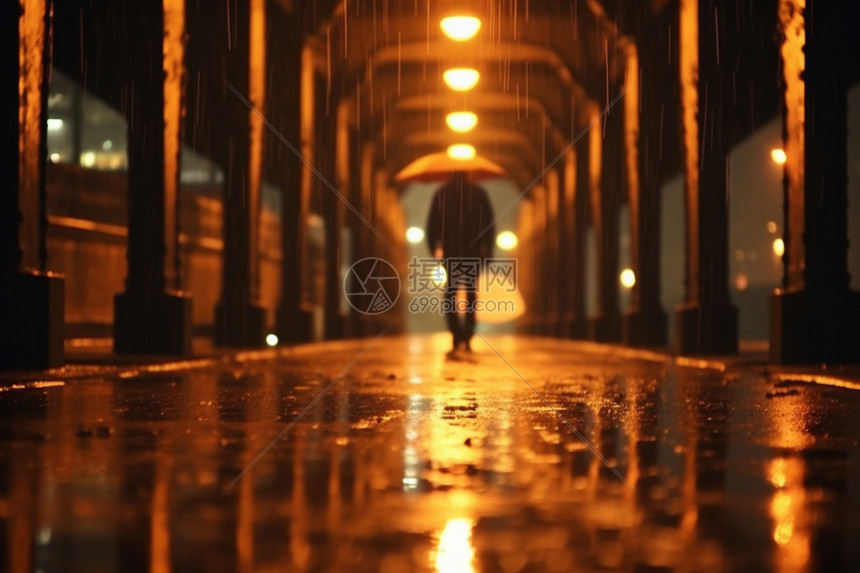 雨中独自打伞行走的男子图片