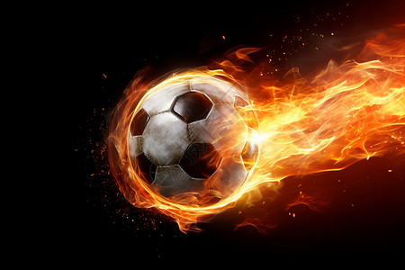 黑色背景下燃烧的足球图片