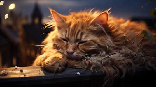 宠物猫在屋顶睡觉图片