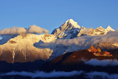 里拉修道院雪山中的飞来寺背景