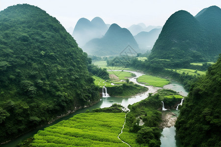 郁郁葱葱的山林湖泊图片