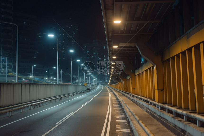 夜晚寂静的城市公路图片