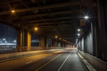 夜晚的高架桥隧道背景图片