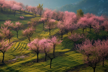 盛开的樱花谷景观图片