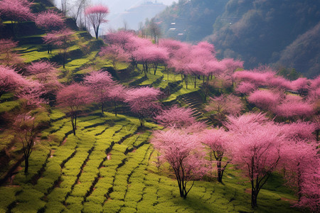 夏天盛开的樱花谷景观图片