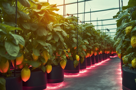 温室中的黄辣椒树图片