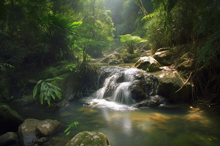 丛林溪水穿越岩石的溪水背景
