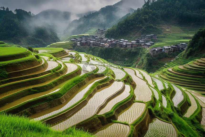 乡村梯田的美丽景观图片