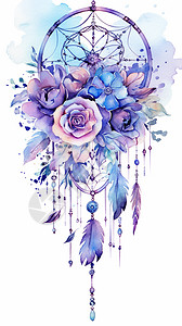 蓝色花朵的捕梦网图片