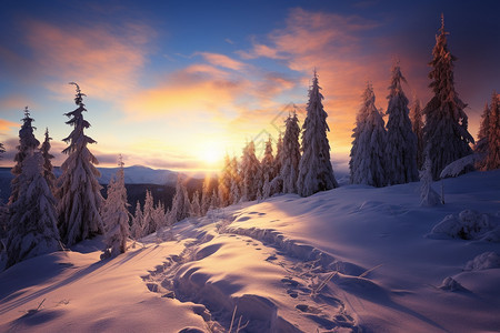 冬季的雪山山脉景观图片