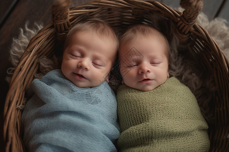 熟睡的双胞胎婴儿背景图片