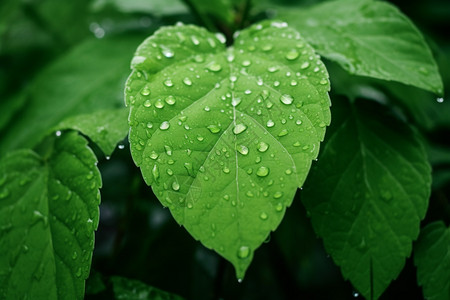 雨后叶子上的水珠背景图片