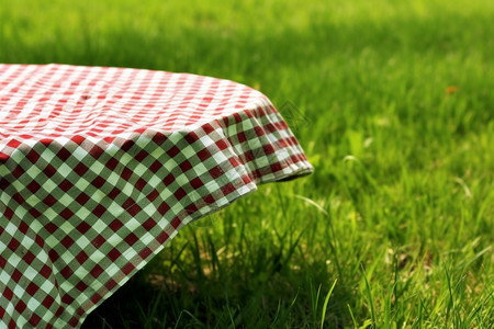 户外草坪上的野餐布背景图片