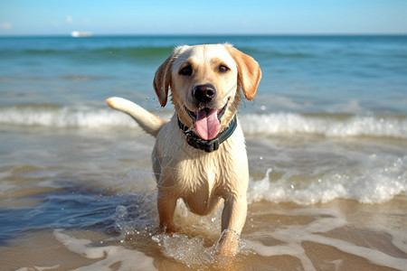 小狗在海水中游泳图片