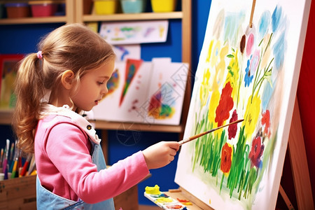 孩子画画学习绘画的小女孩背景