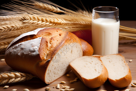 新鲜的面包与牛奶图片