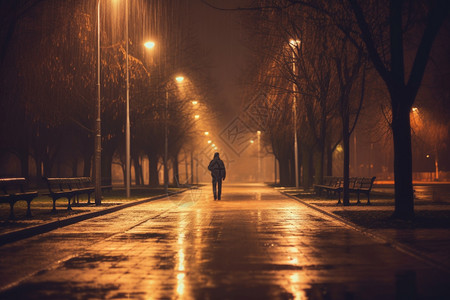雨天路灯下雨时街道上的行人背景