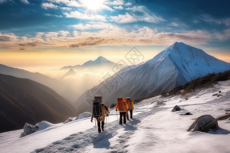 背包客登山的景象背景图片