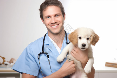 抱着小狗的兽医背景图片