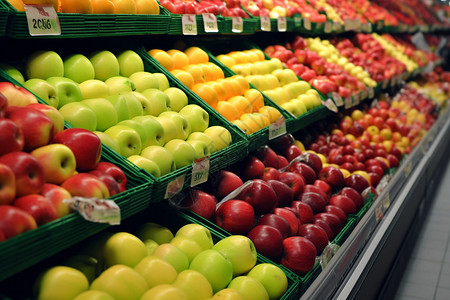 仓储货架超市的新鲜水果背景