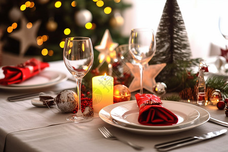 好看的餐具好看的圣诞树高清图片