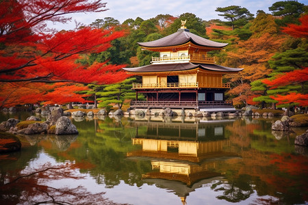 日本建筑金阁寺深秋美丽的金阁寺背景