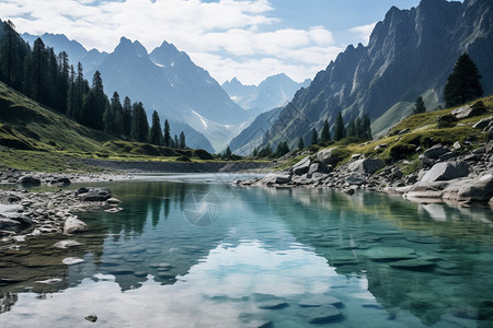 夏季新疆清澈的湖水图片