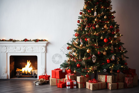 家中的圣诞树和礼物背景图片