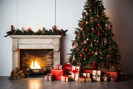家中的圣诞树装饰高清图片素材