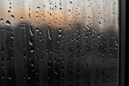 车窗起雾挂满雨滴的玻璃背景
