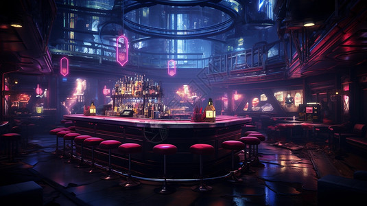 酒吧灯光影视素材炫彩时尚的酒吧插画