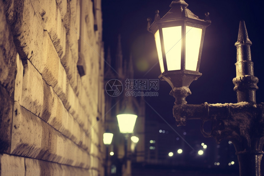 夜晚街道的路灯图片