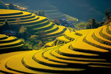 稻田景观令人震撼的景观背景