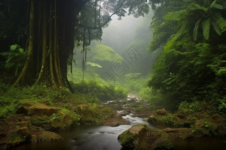 原始雨林原始气息的雨林背景