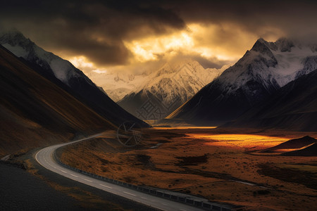 山脉中的道路图片