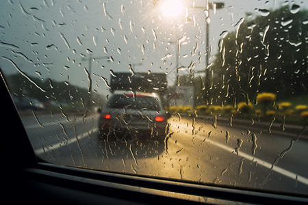 雨天里的汽车玻璃高清图片