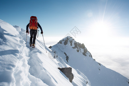 户外登山勇敢的雪山登山挑战者背景