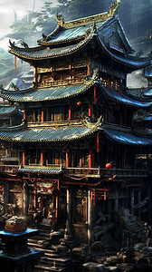 仿古中国古建筑插图背景图片